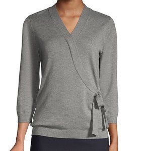 Lands End Cotton Modal 3/4 sleeve tie waist faux wrap Sweater gray sz Small 6-8